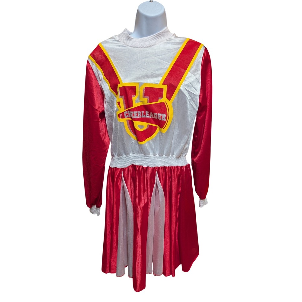 Unbranded Cheerleader Costume Womens M Red White Excellent Long Sleeve Pom Poms